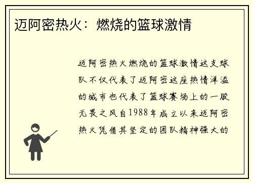 迈阿密热火：燃烧的篮球激情